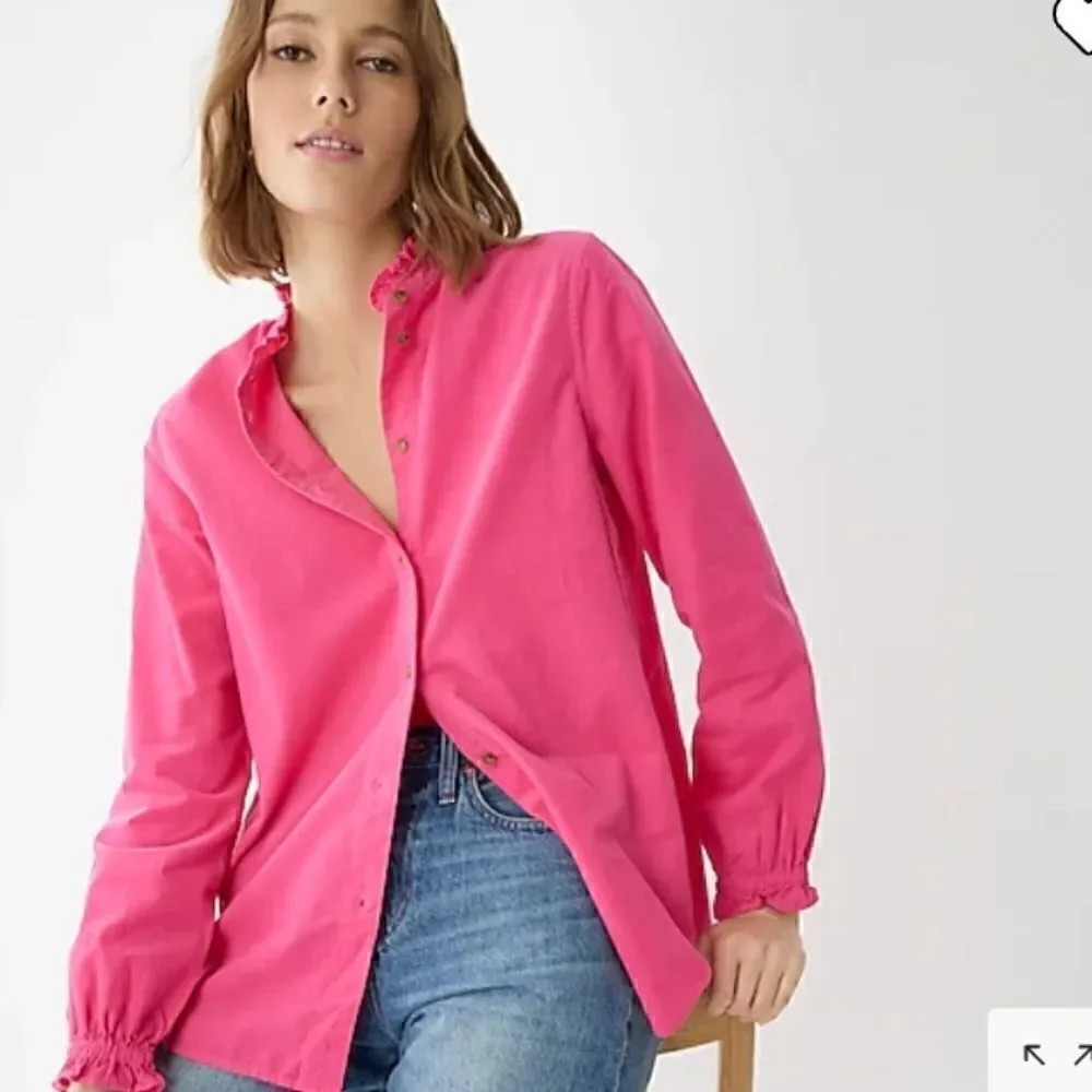 J CREW Corduroy Ruffleneck Hot Pink Button Down Shirt Sz 0 NWT